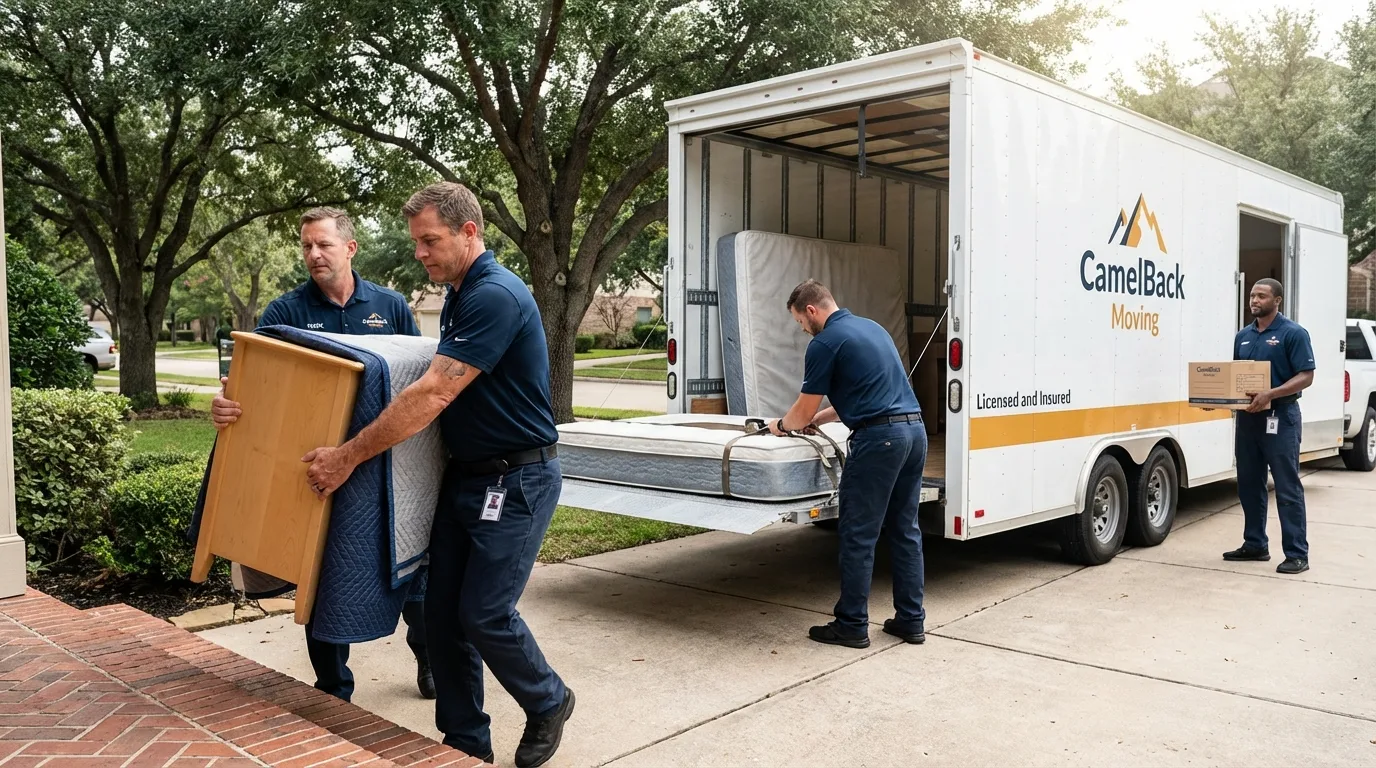 Crew loading residential truck for cross-state move from Southlake, TX
