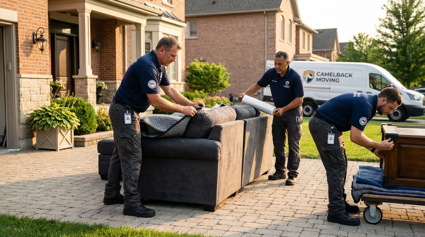 Large estate moving crew wrapping furniture in Southlake, TX