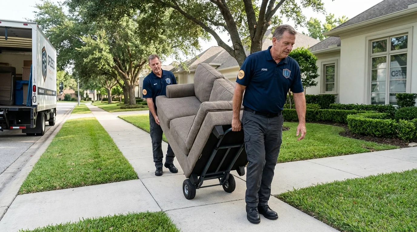 Local residential moving crew loading furniture in Southlake, TX